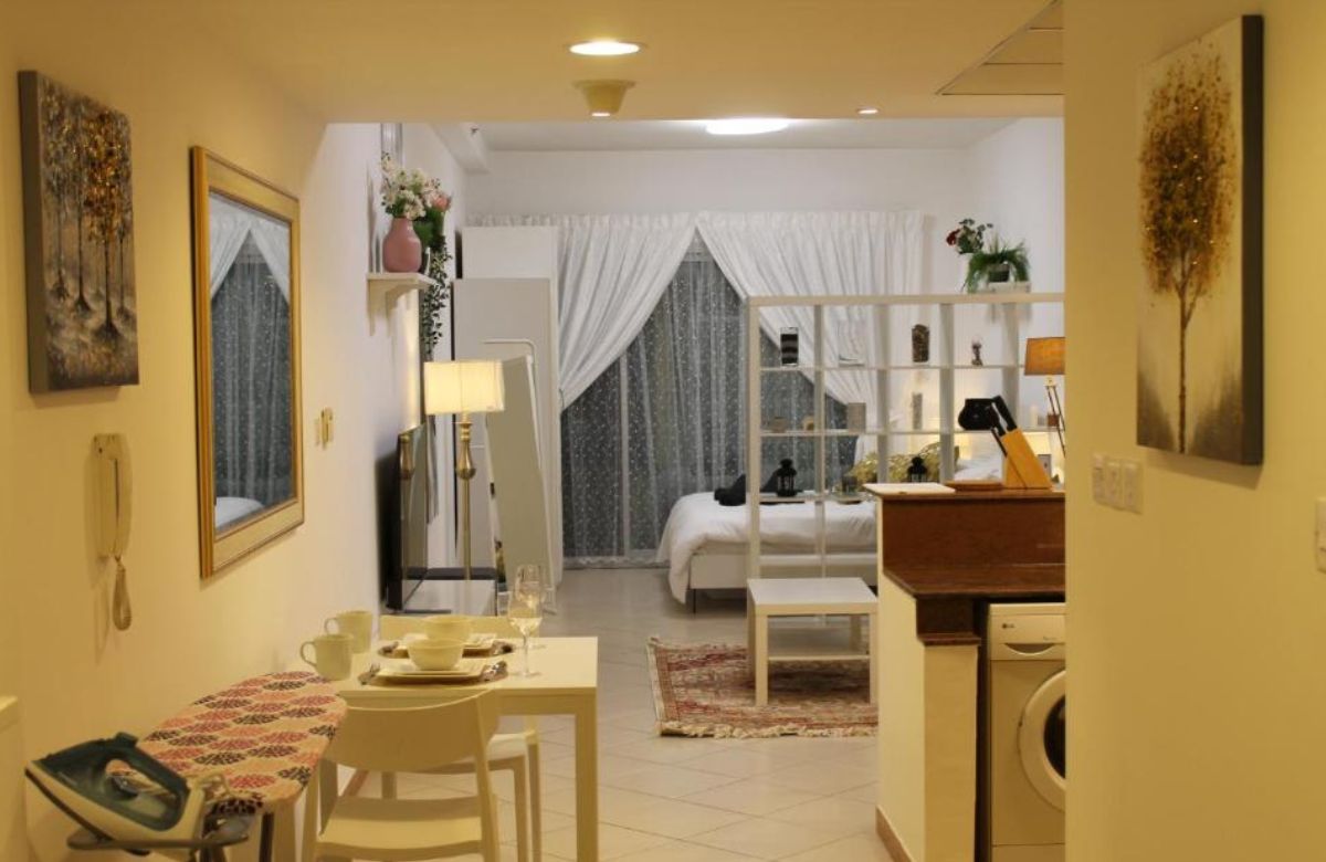 Image express the studio apartment in lahore with the update partations.