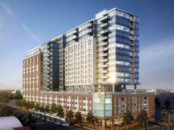 high rise apartment building showing height and urban living style