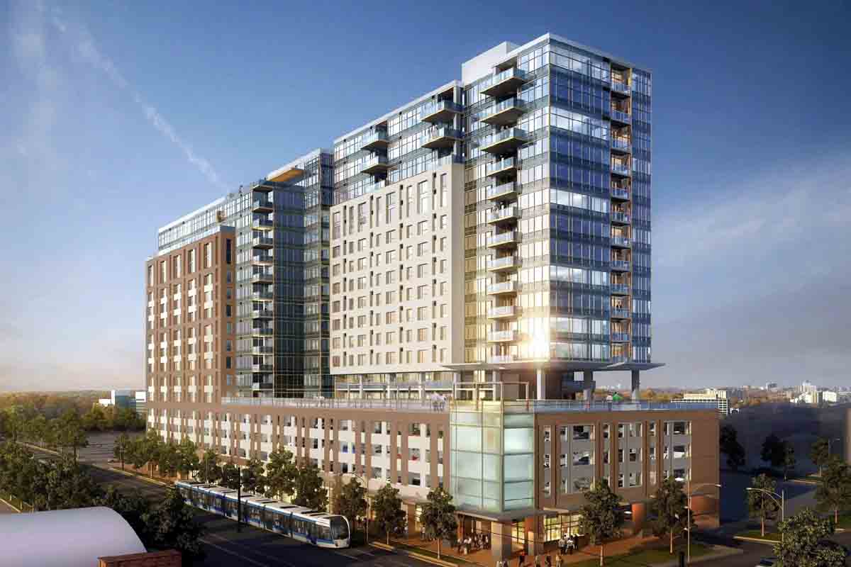 high rise apartment building showing height and urban living style